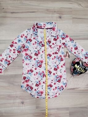 SOFT Pink Floral Button-Down Shirt with Blue Accents Pajama Dress